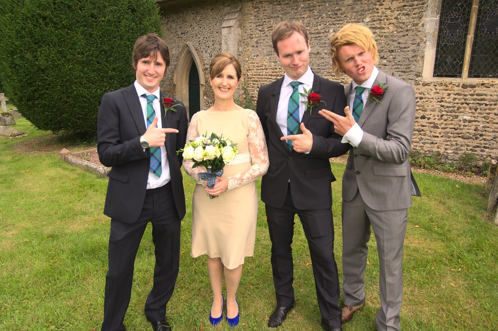 Wilma and The Boys, before going in to the church from Rob and Wilma's Wedding, Thornham and Thrandeston, Suffolk - 6th August 2011