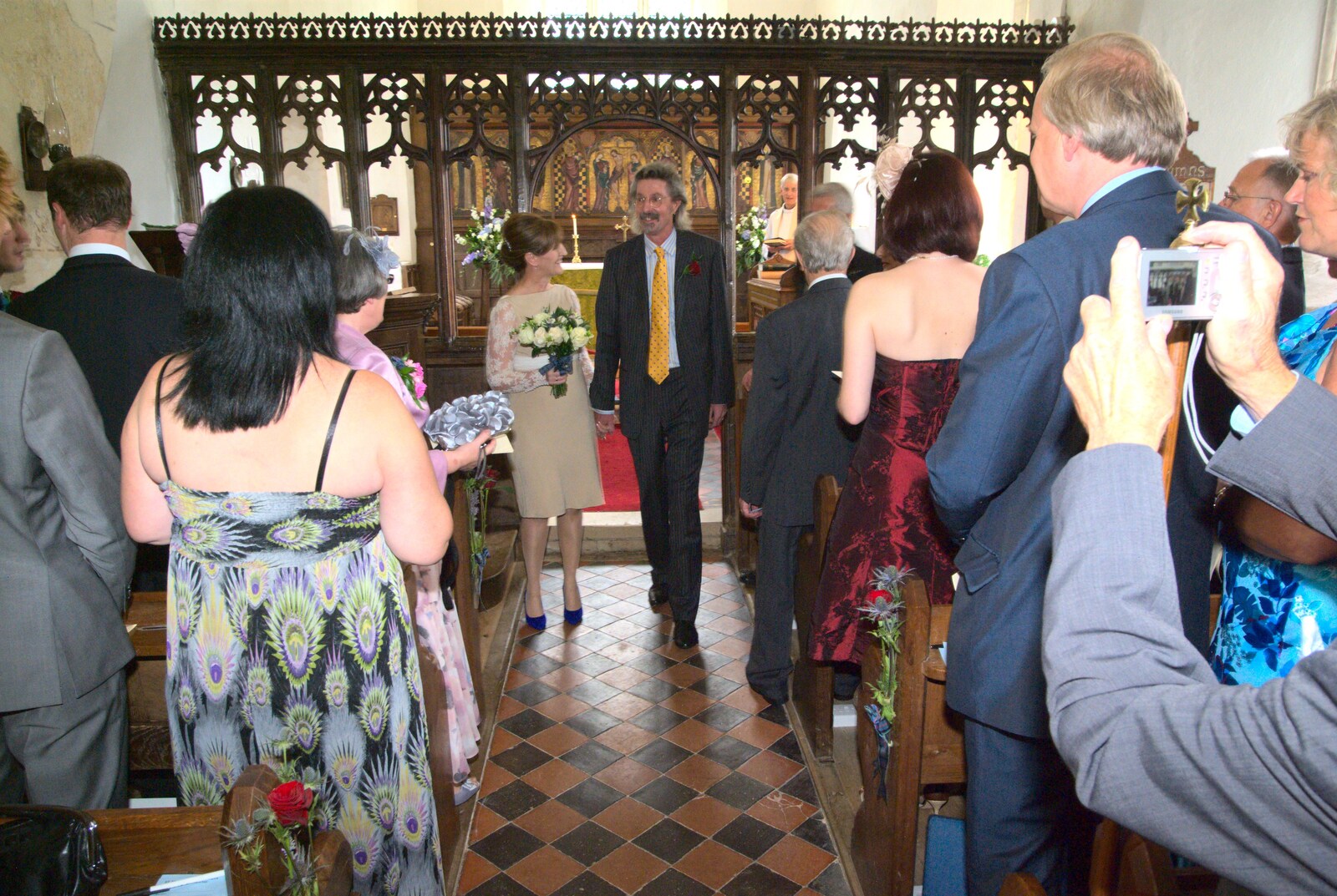 Wilma and Rob walk up the aisle from Rob and Wilma's Wedding, Thornham and Thrandeston, Suffolk - 6th August 2011