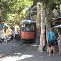 The tram trundles in to the stop, A Tram Trip to Port Soller, Mallorca - 18th August 2011