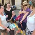 Evelyn, Louise, Jane and Isobel mill around, A Tram Trip to Port Soller, Mallorca - 18th August 2011