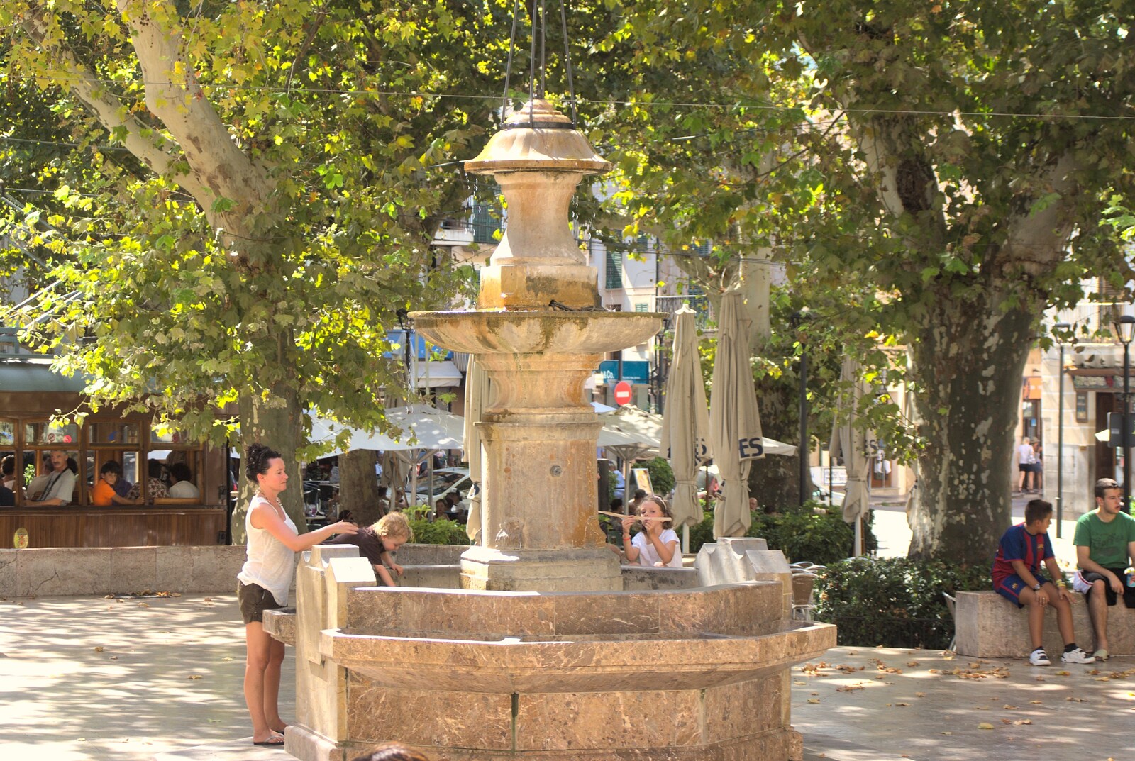 Fred splashes in the town fountain from A Tram Trip to Port Soller, Mallorca - 18th August 2011