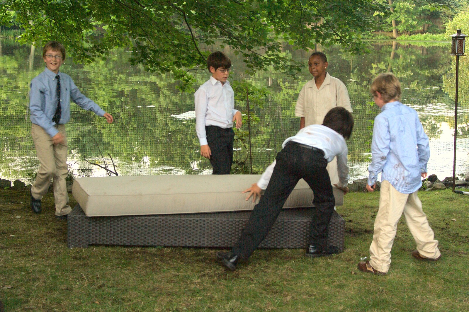 A pile of small boys mess around from Phil and Tania's Wedding, Short Hills, New Jersey, USA - 20th August 2011