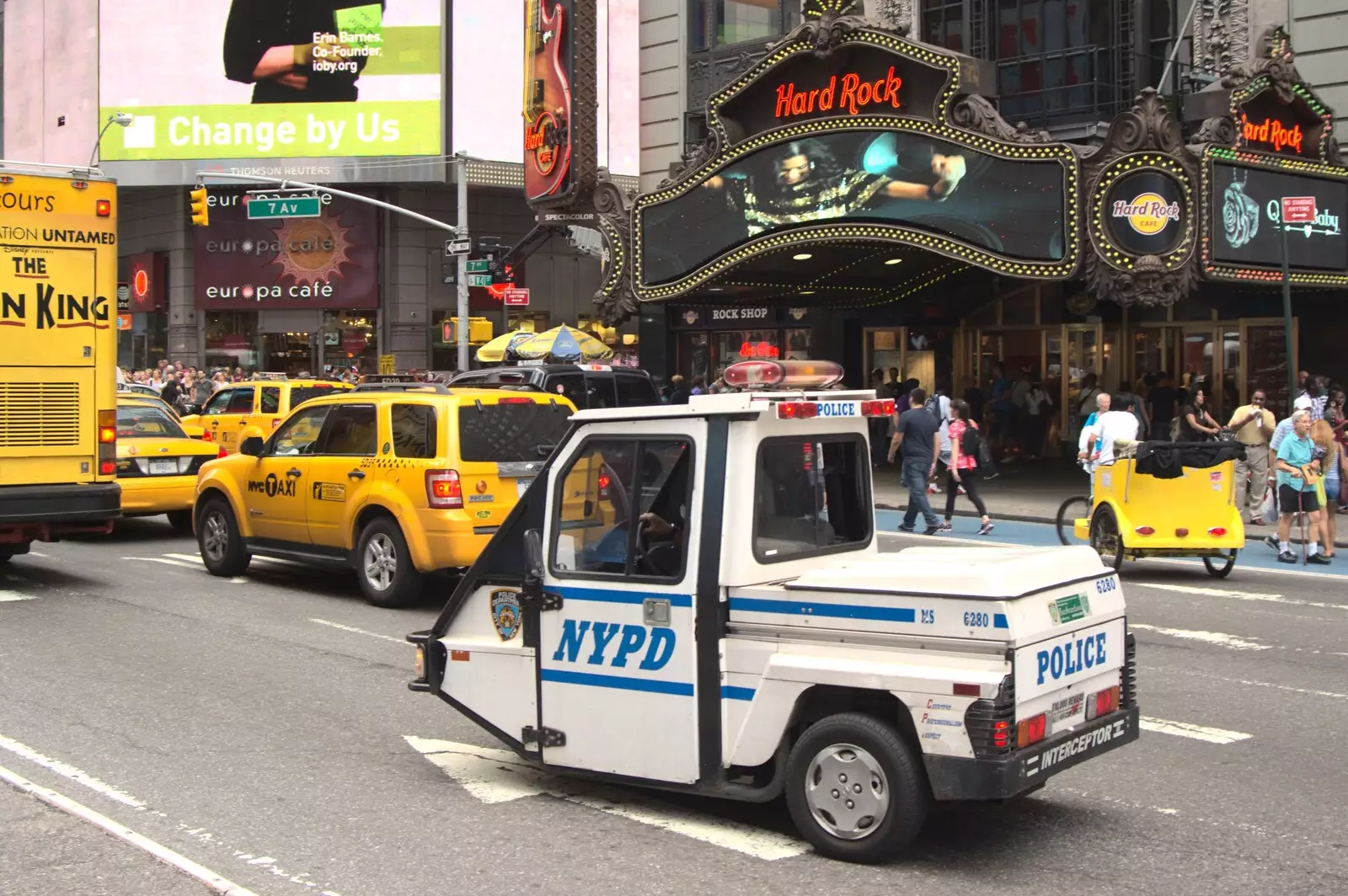 An NYPD 'golf cart' mills around, from A Manhattan Hotdog, New York, USA - 21st August 2011