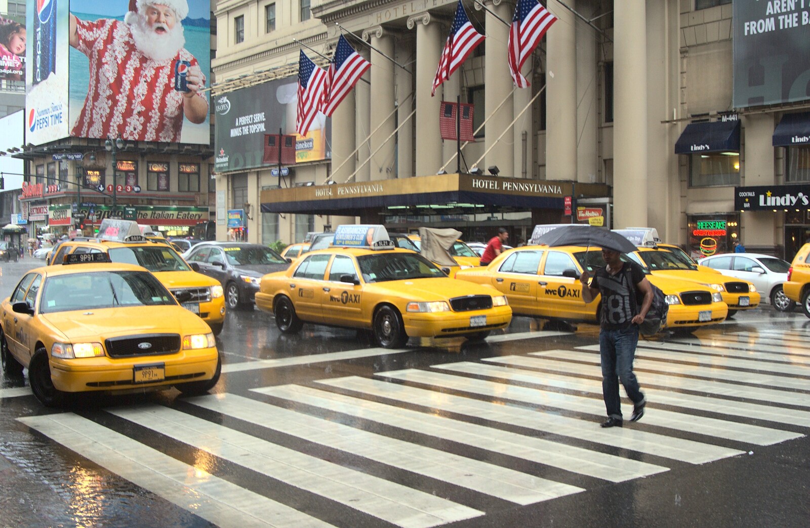 Taxis in the rain from A Manhattan Hotdog, New York, USA - 21st August 2011