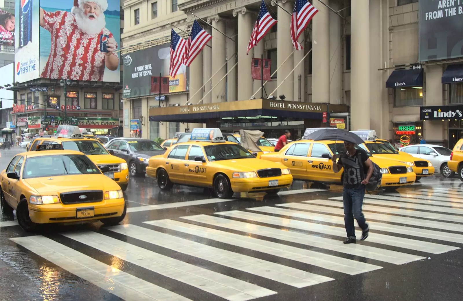 Taxis in the rain, from A Manhattan Hotdog, New York, USA - 21st August 2011