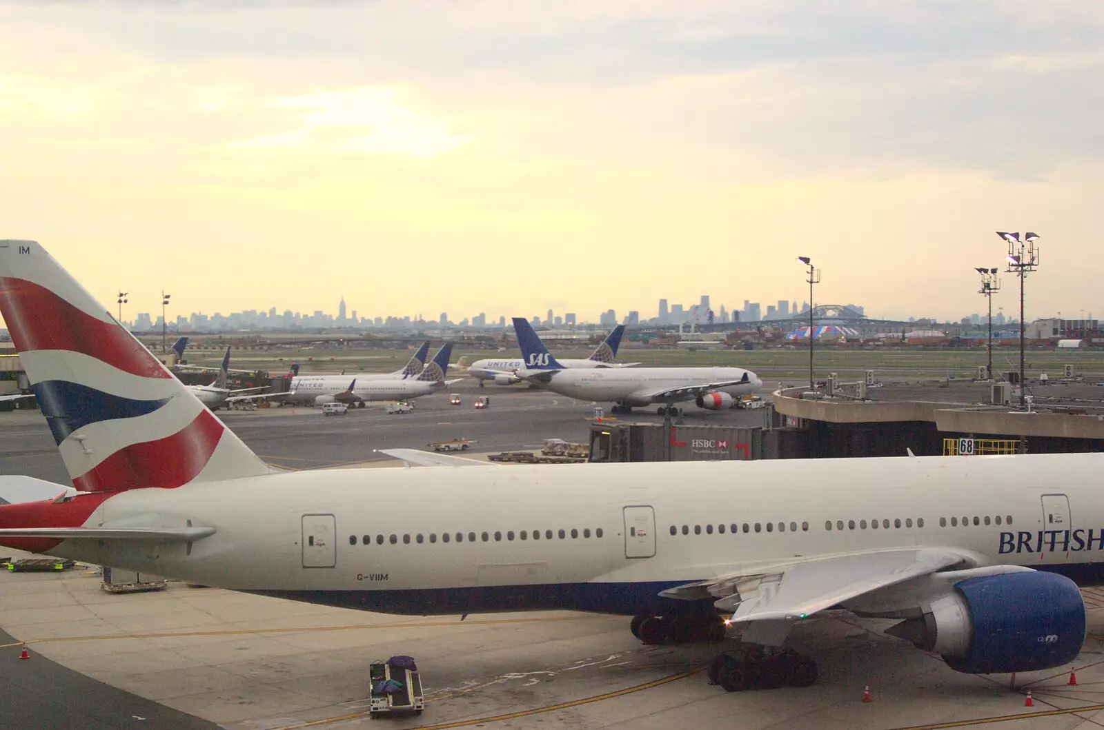 Manhattan forms the back-drop to Newark airport, from A Manhattan Hotdog, New York, USA - 21st August 2011