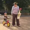 Fred tries out his new balance bike near the Mere, Railway Graffiti, Fred's Balance Bike, and Lydia Visits - London and Brome, Suffolk, 24th August 2011