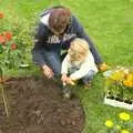 Fred helps to plant some tulip bulbs, Railway Graffiti, Fred's Balance Bike, and Lydia Visits - London and Brome, Suffolk, 24th August 2011