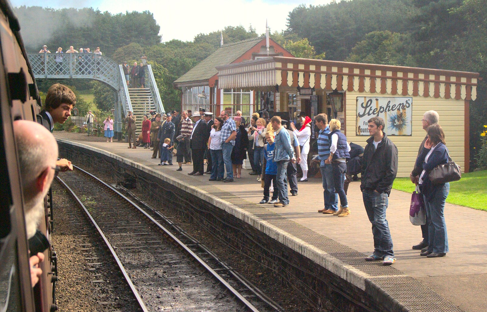 Crowds at Weybourne Station from The 1940s Steam Train Weekend, Holt, Norfolk - 18th September 2011