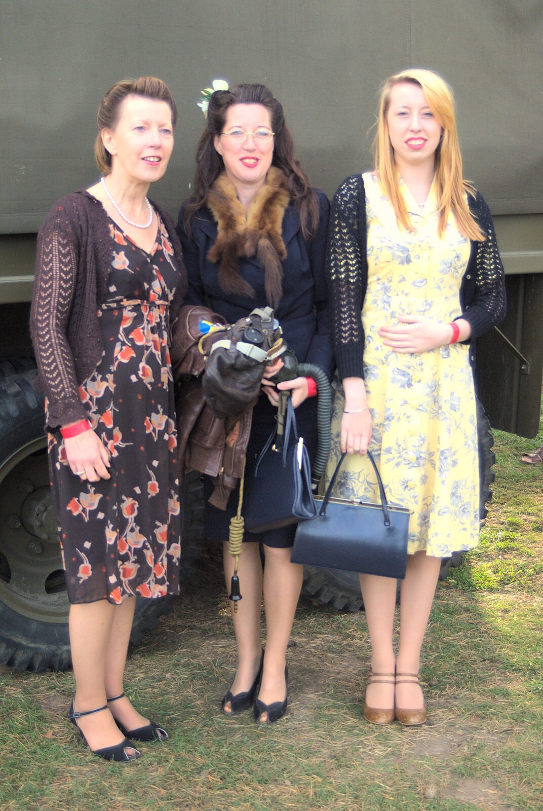 Suzanne, her sister, and Ellie pose by the truck from The 1940s Steam Train Weekend, Holt, Norfolk - 18th September 2011