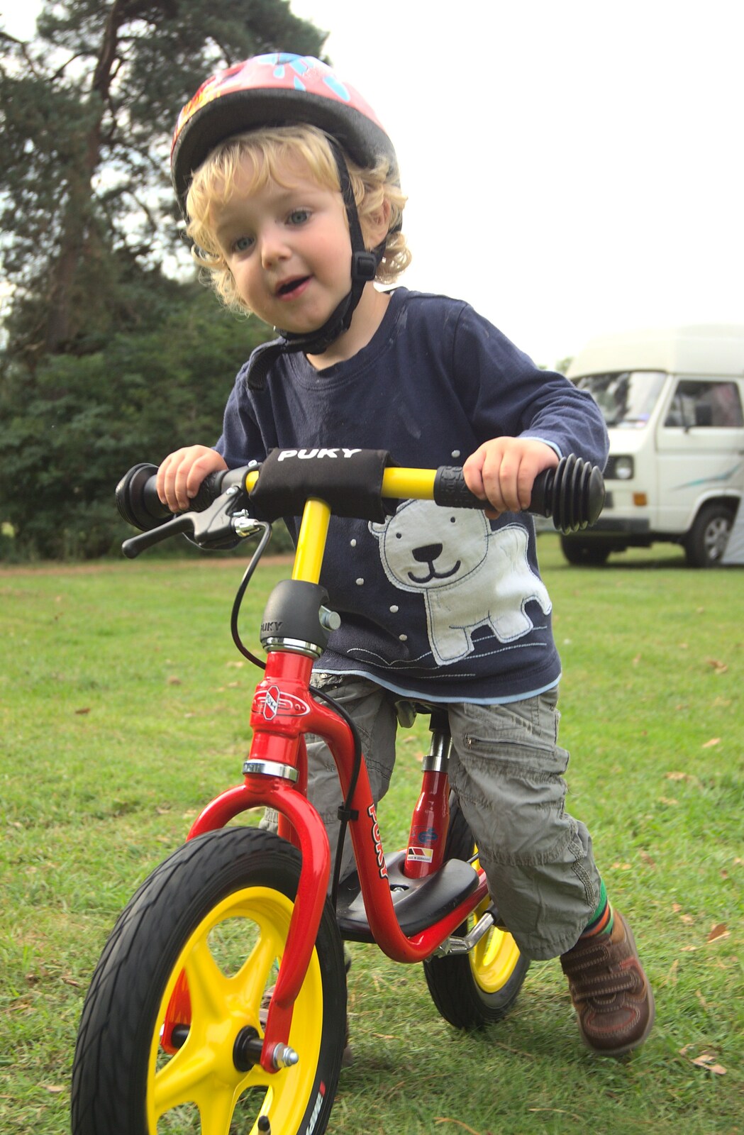 Fred on his balance bike from Fred's Birthday and Mildenhall Camping, Suffolk - 25th September 2011