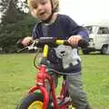 Fred on his balance bike, Fred's Birthday and Mildenhall Camping, Suffolk - 25th September 2011