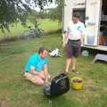 Mark and Clive get the barbeques going, Fred's Birthday and Mildenhall Camping, Suffolk - 25th September 2011