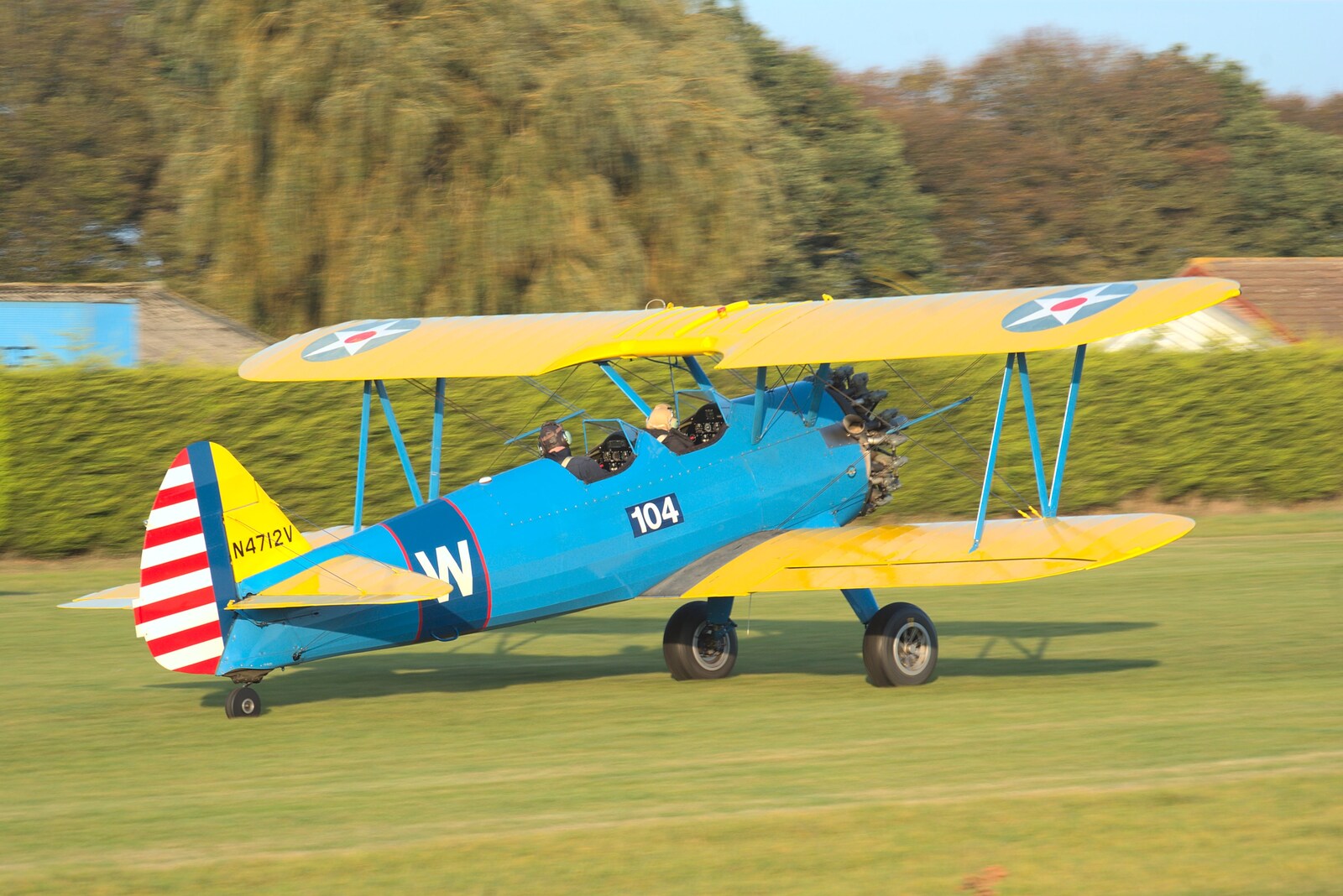 The Stearman trundles down the runway from Another Afternoon with Janie and Marinell the Mustangs, Hardwick, Norfolk - 16th October 2011
