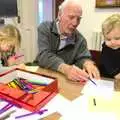 Amelia's grandad helps with some drawing, Amelia's Birthday, Brome Village Hall, Suffolk - 29th October 2011