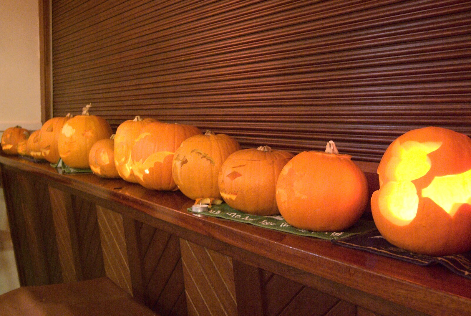 A massed line of carved pumpkins from Amelia's Birthday, Brome Village Hall, Suffolk - 29th October 2011