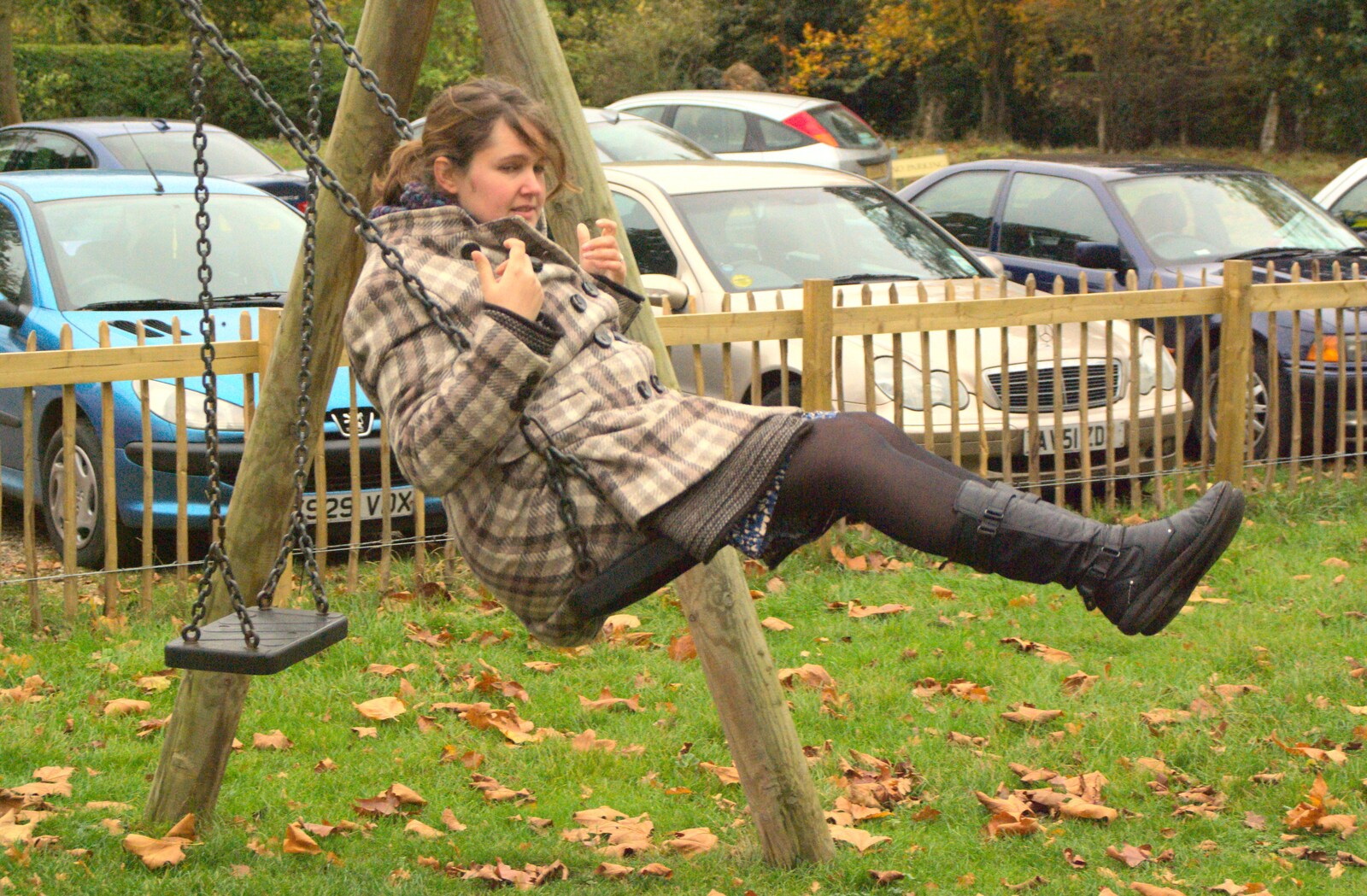 Isobel swings out from Autumn in Thornham Estate, Thornham, Suffolk - 6th November 2011
