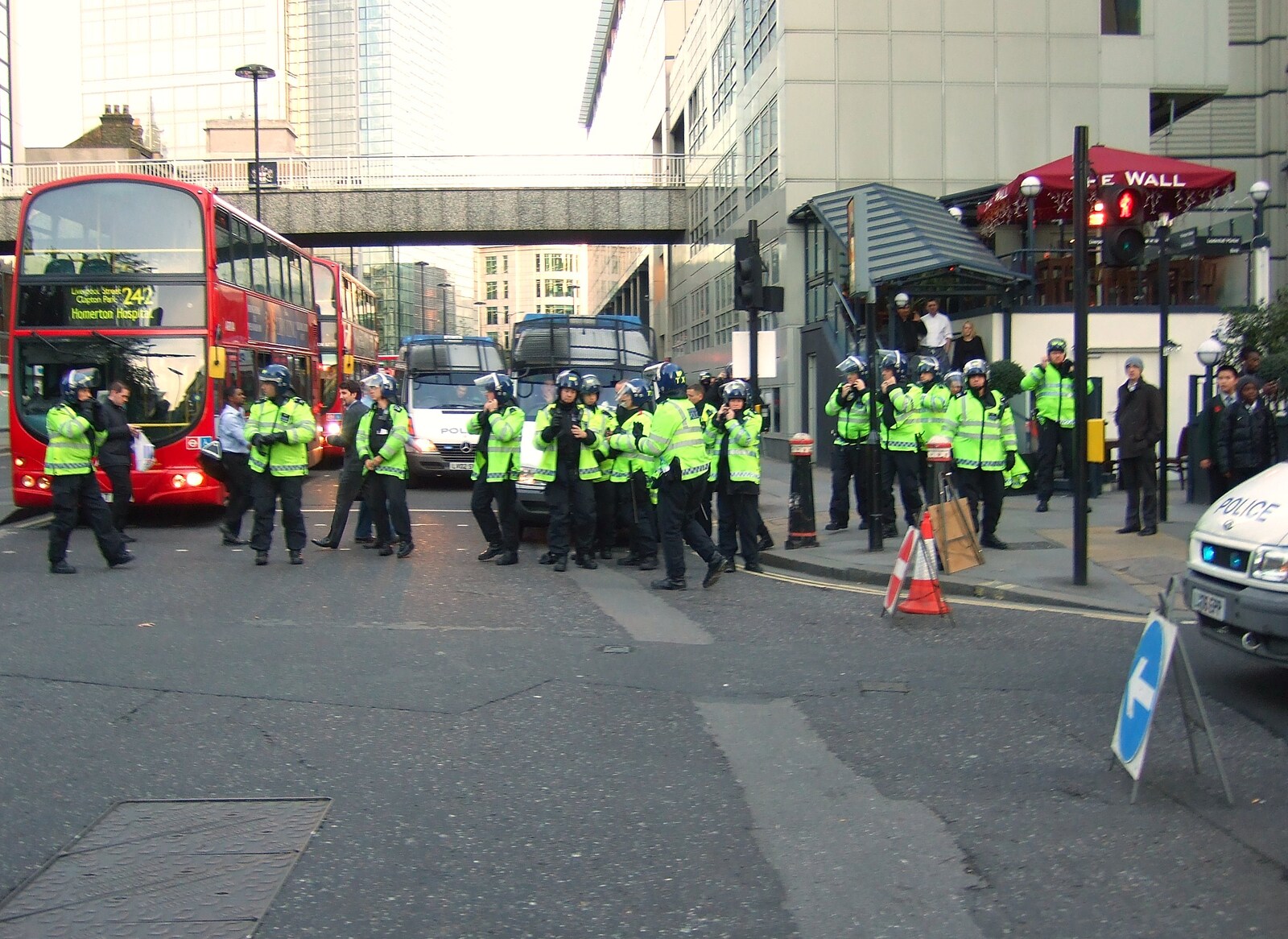 Massed police on London Wall from London Demonstration and a November Miscellany, London and Brome, Suffolk - 12th November 2011