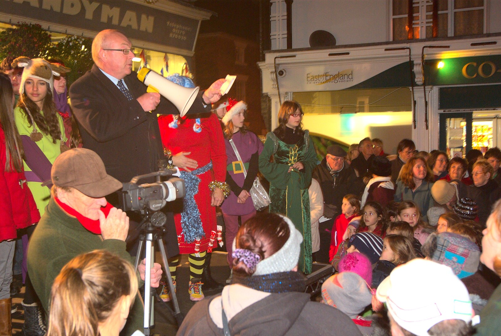 The megaphone's not actually working from The Christmas Lights Switch-On, Eye, Suffolk - 2nd December 2011
