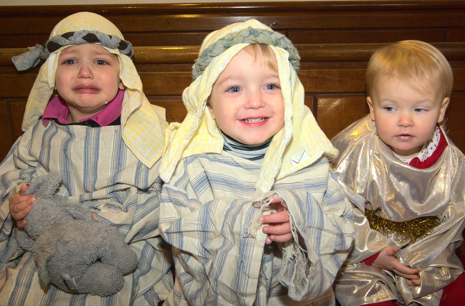 Fred's into it, the kid on the left, less so from Fred's First Nativity, St. Peter's Church, Palgrave, Suffolk - 8th December 2011