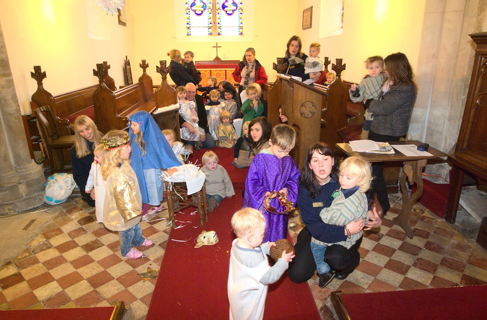 It's sprog chaos in the church from Fred's First Nativity, St. Peter's Church, Palgrave, Suffolk - 8th December 2011