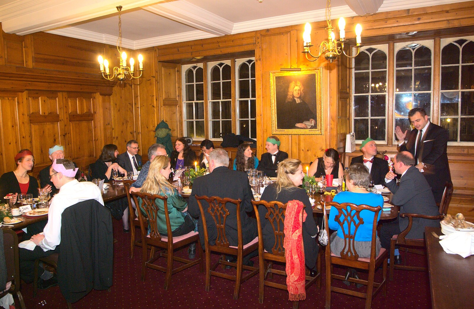 The magician visits the executive table from A Qualcomm Christmas, Christ's College, Cambridge - 8th December 2011