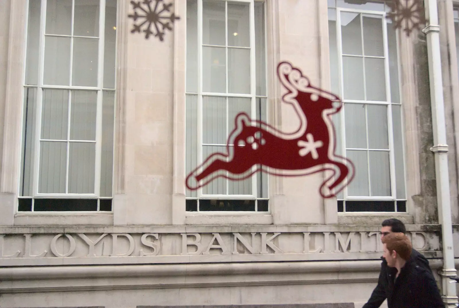 A prancing reindeer over Lloyds Bank, from Amandines, The BBs at the Park Hotel, and Norwich, Norfolk - 10th December 2011