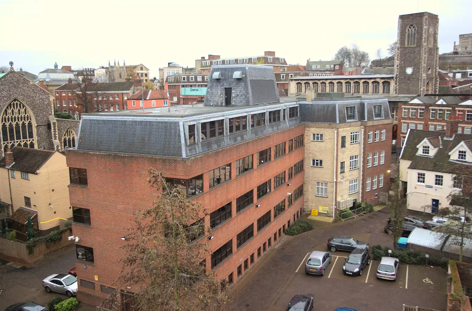 Three churches in one photo, from Amandines, The BBs at the Park Hotel, and Norwich, Norfolk - 10th December 2011