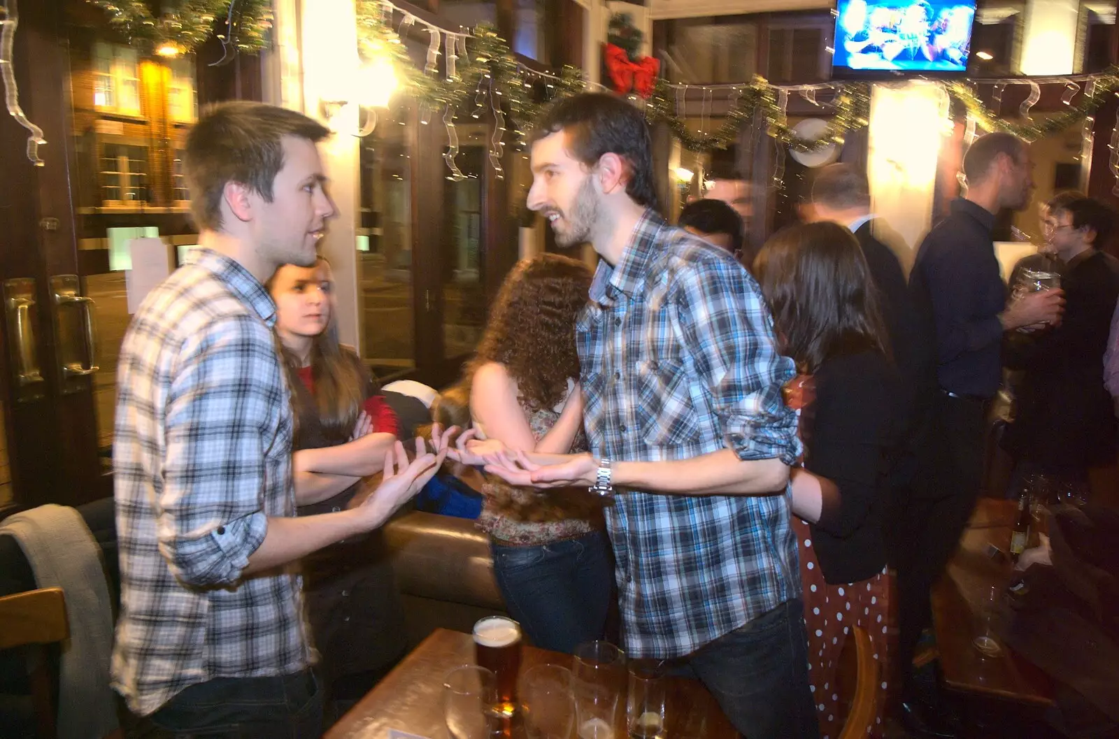 Alex and David discuss something, from A TouchType Christmas, Southwark, London - 15th December 2011