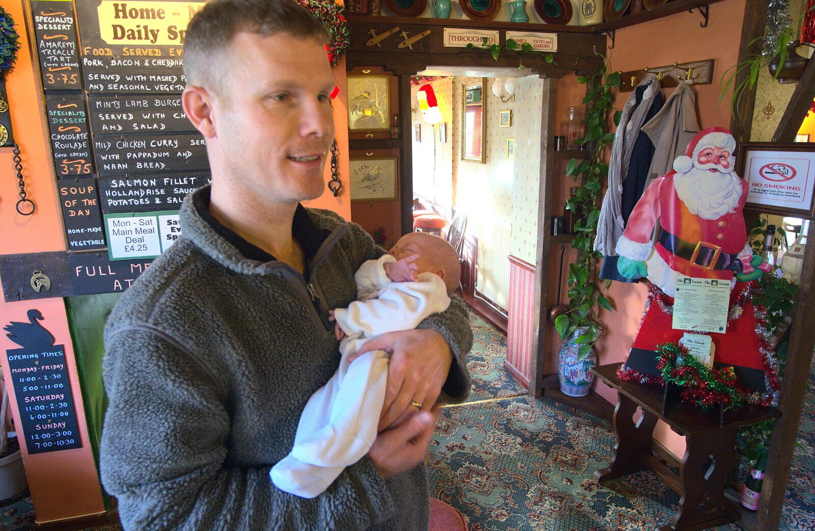 Mikey P with new sprog from Christmas Day in the Swan Inn, Brome, Suffolk - 25th December 2011