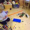 Fred plays with Lego, Christmas Day in the Swan Inn, Brome, Suffolk - 25th December 2011