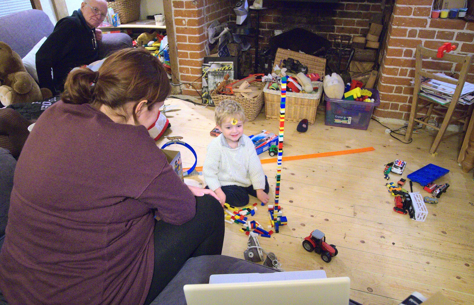 Fred builds a tower out of his new Lego from Christmas Day in the Swan Inn, Brome, Suffolk - 25th December 2011