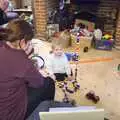 Fred builds a tower out of his new Lego, Christmas Day in the Swan Inn, Brome, Suffolk - 25th December 2011