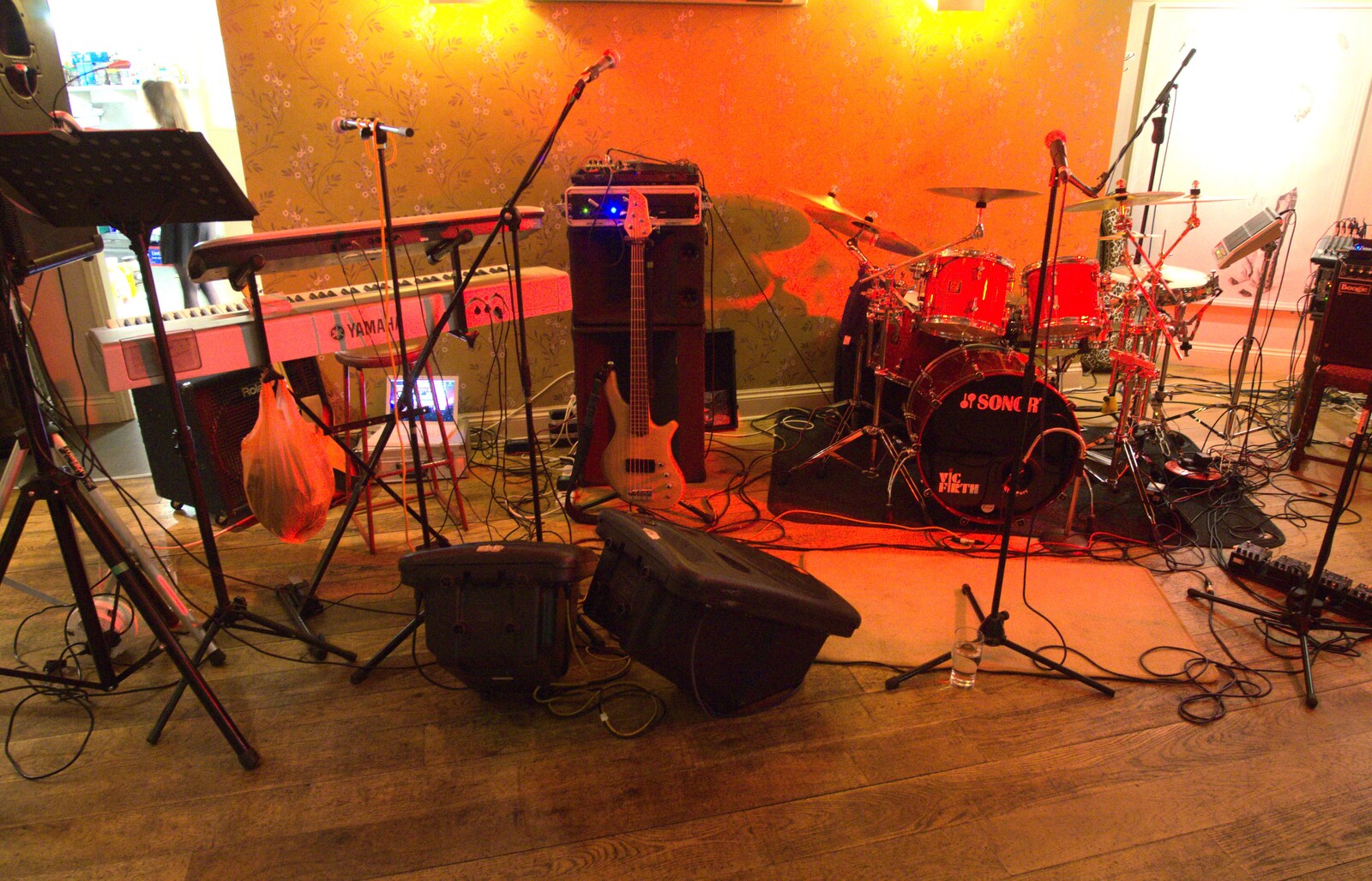 The band's gear is set up and ready to go from The BBs do New Year's Eve at the George and Dragon, East Harling, Norfolk - 31st December 2011