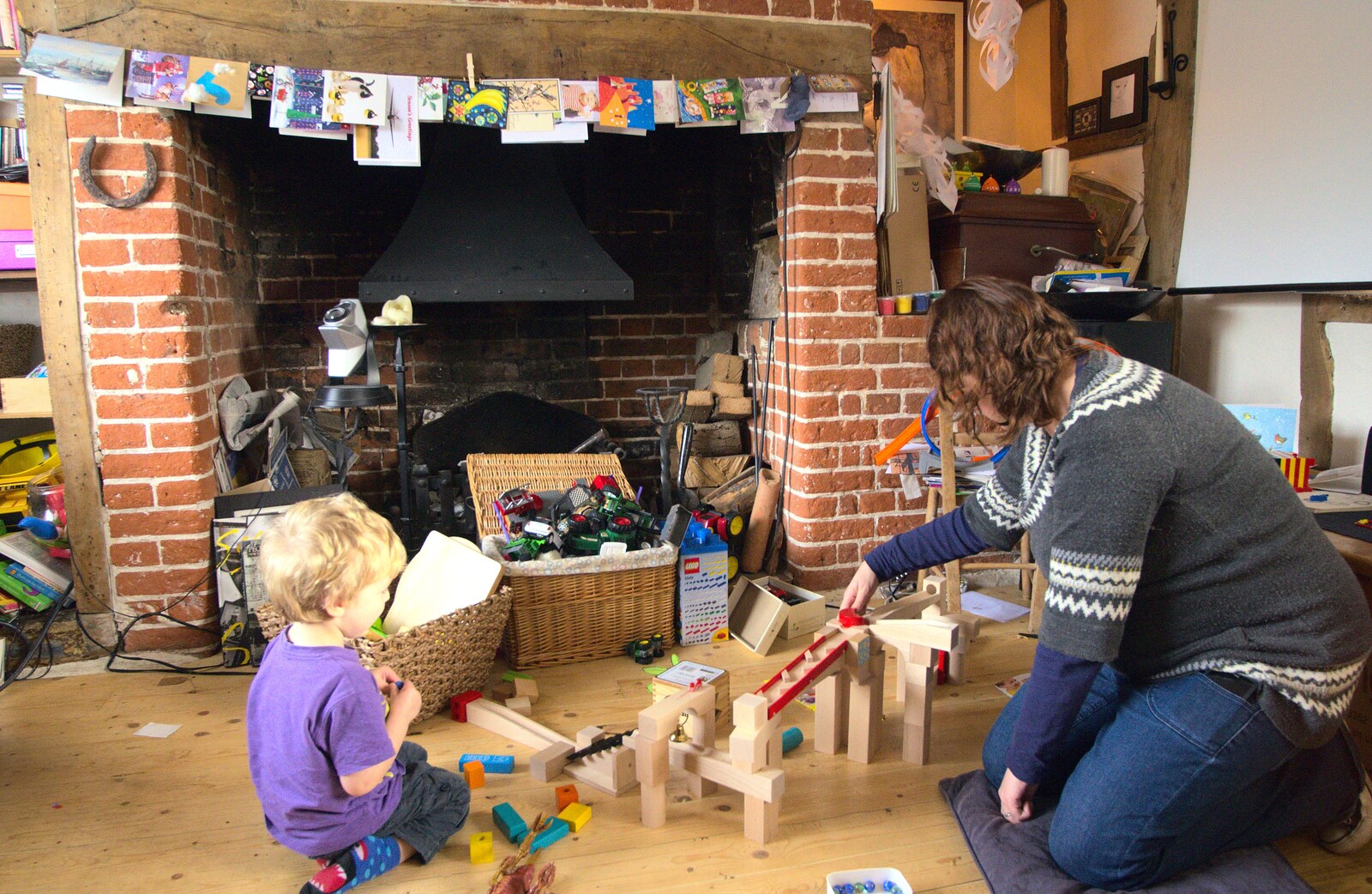 Fred and Isobel play with the new marble run from The BBs do New Year's Eve at the George and Dragon, East Harling, Norfolk - 31st December 2011