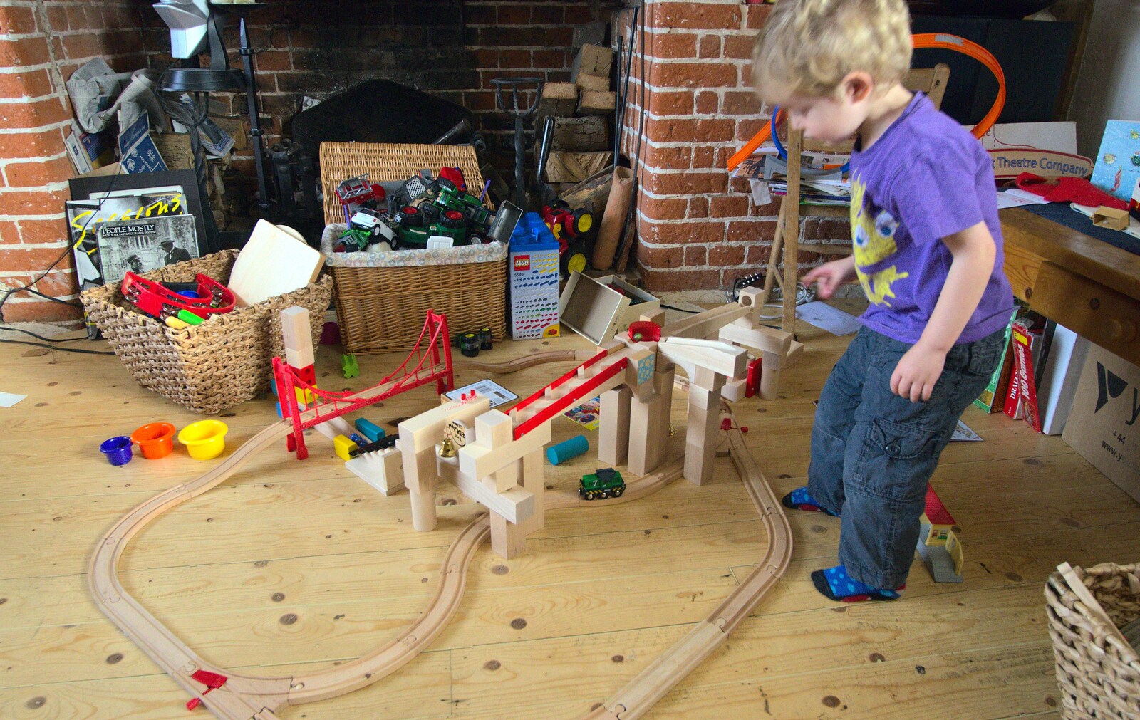 Fred adds his Brio railway to the marble run from The BBs do New Year's Eve at the George and Dragon, East Harling, Norfolk - 31st December 2011
