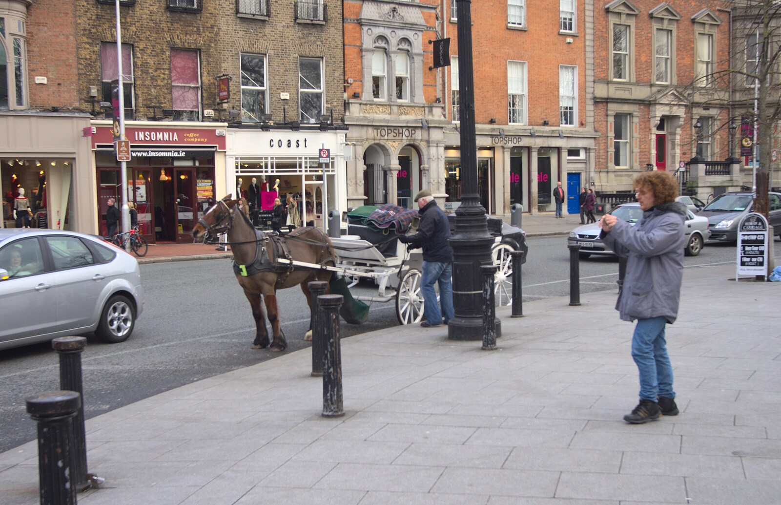 A Day in Dublin, Ireland - 7th January 2012: Horse and Cart near the bottom of Grafton Street