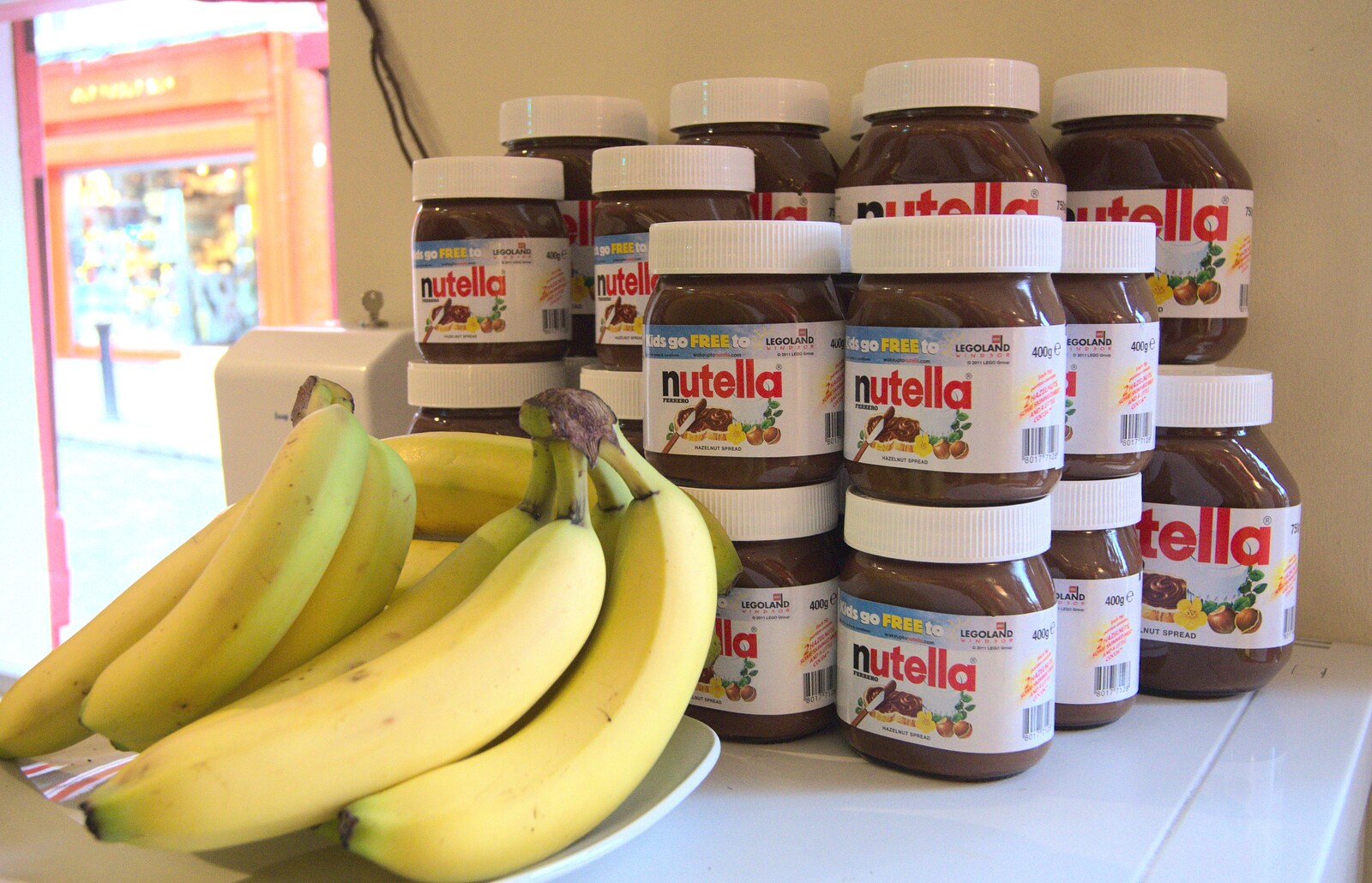 A Day in Dublin, Ireland - 7th January 2012: The pancake café has just a few jars of Nutella