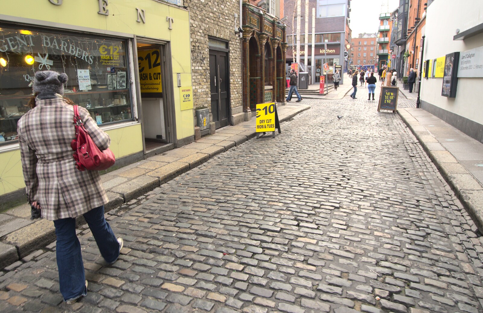 A Day in Dublin, Ireland - 7th January 2012: Isobel on the cobbles of Regent Street