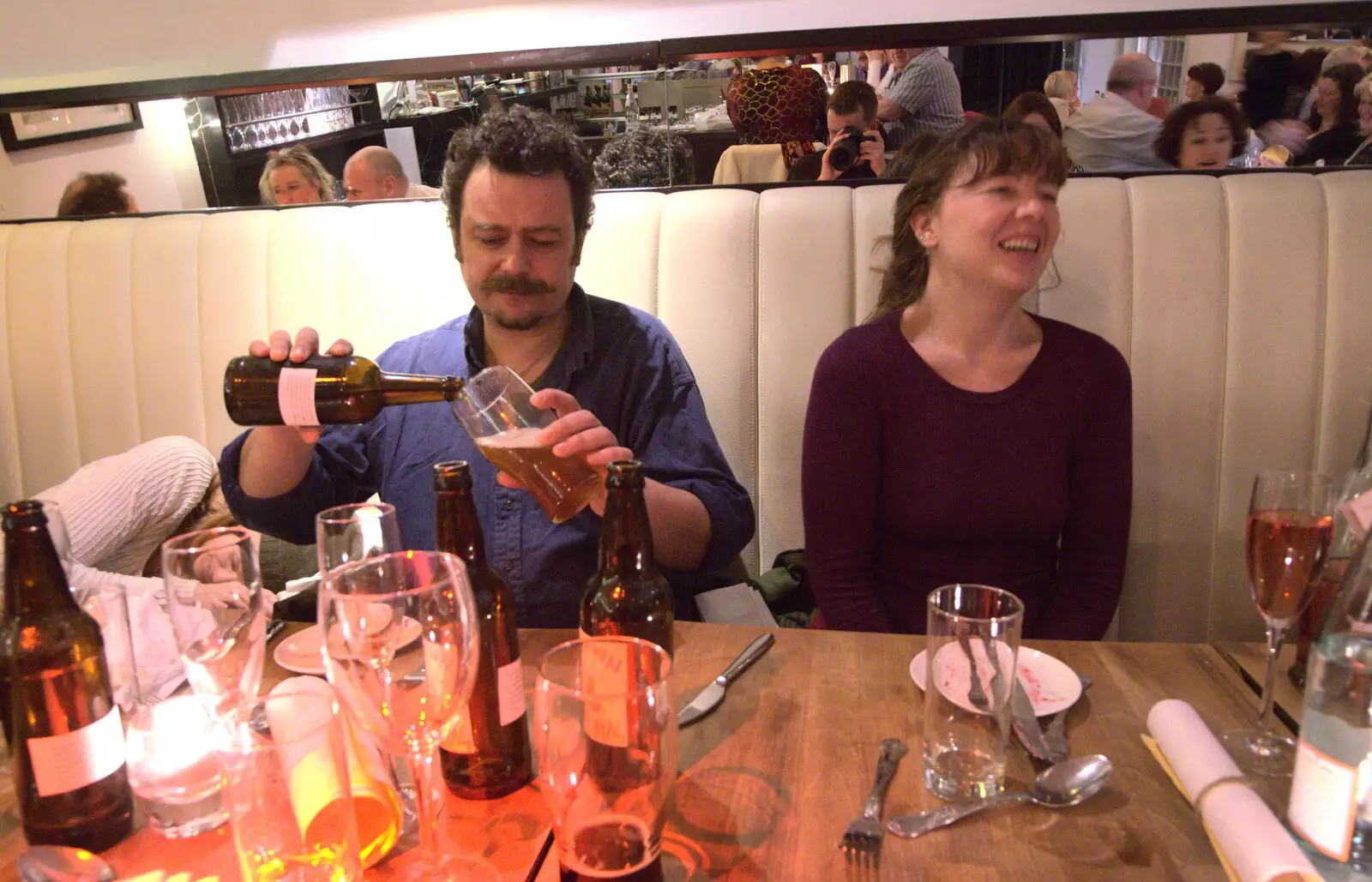 Noddy pours a beer, from Nom Nom's Popup Restaurant, Dublin, Ireland - 7th January 2012