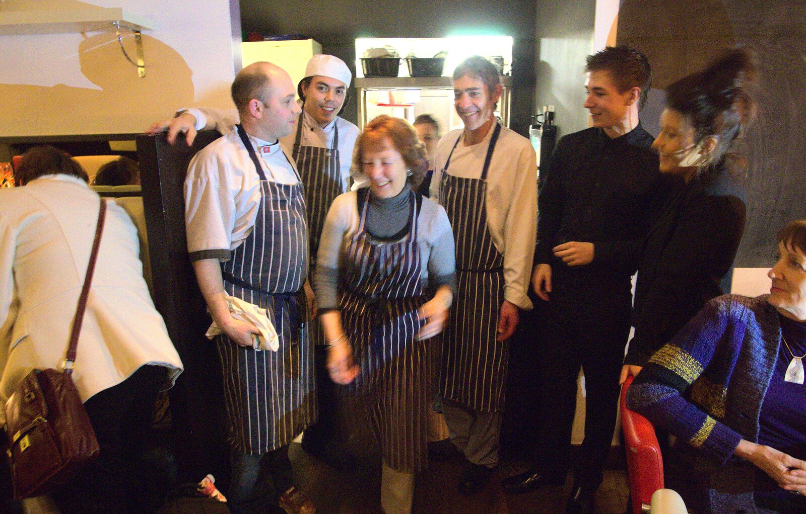 The kitchen and waiting team get some thanks from Nom Nom's Popup Restaurant, Dublin, Ireland - 7th January 2012