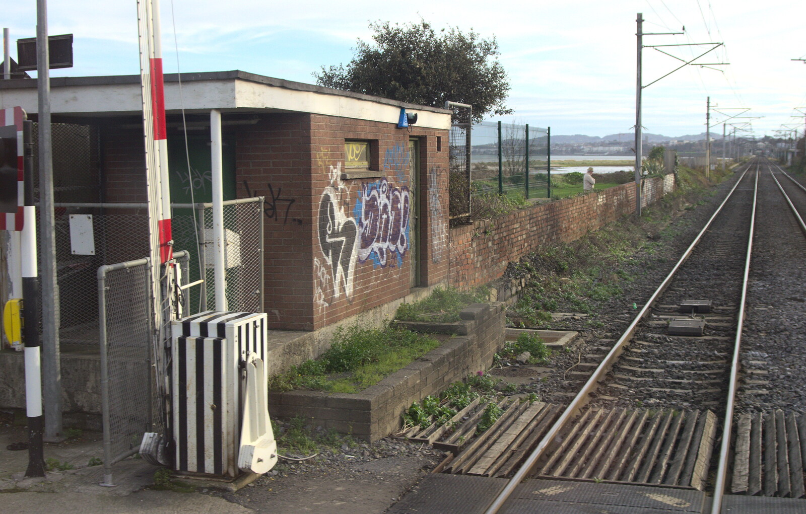 Graffiti'd building at the DART crossing from A Morning in Blackrock, County Dublin, Ireland - 8th January 2012