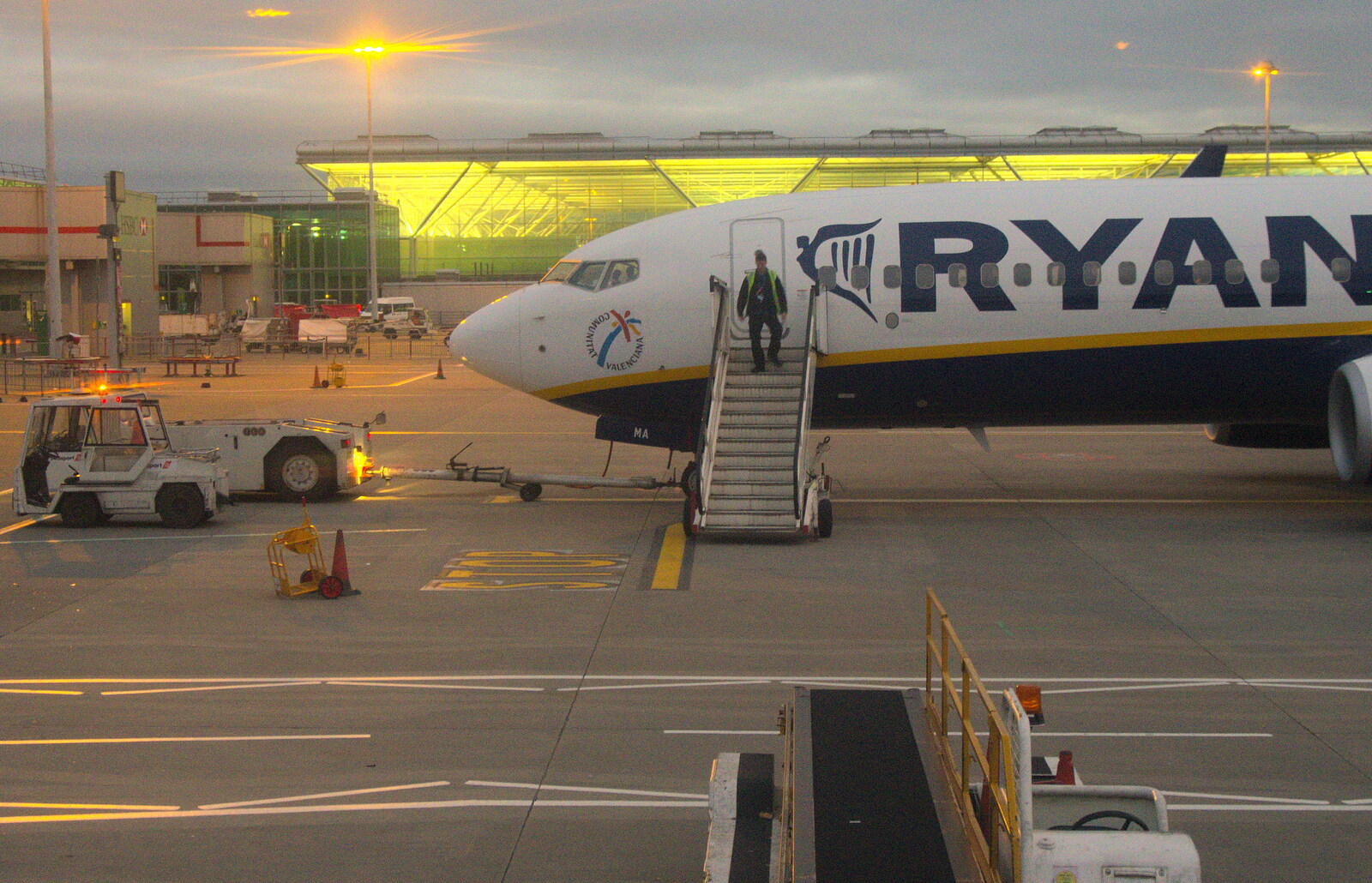 A Ruinair 737 on the stand at Stansted Airport from A Morning in Blackrock, County Dublin, Ireland - 8th January 2012