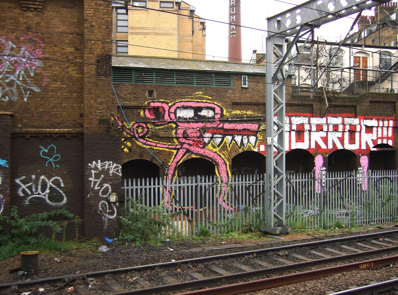 The pink octopus graffiti monster from Railway Randomness, and Grandad Sets Fire to Stuff, London and Brome, Suffolk - 22nd January 2012