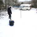 Isobel hauls Fred off, A Snowy February Miscellany, Suffolk - 7th February 2012