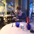 Isobel has more texting action in Pizza Express, Walking the Cat, Brome, Suffolk - 19th March 2012