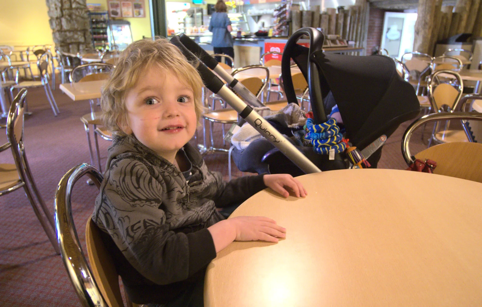 Fred waits for a snack in the zoo café, from A Day at Banham Zoo, Banham, Norfolk - 2nd April 2012