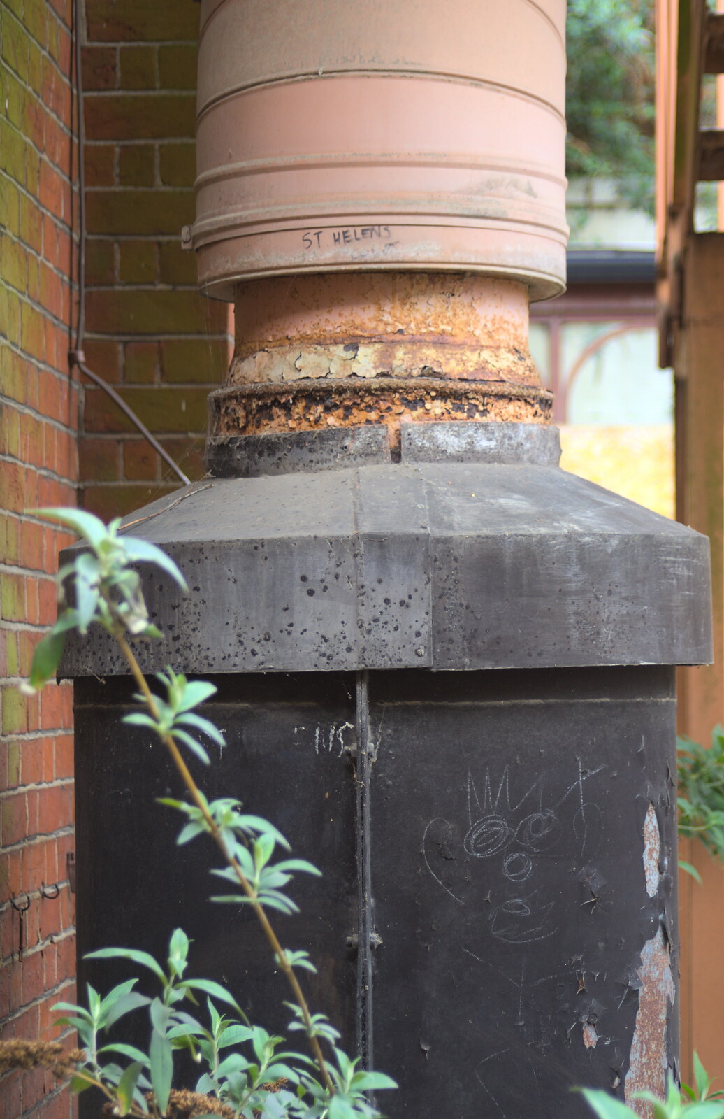 A furnace chimney with 'St Helens' on it from The Dereliction of Suffolk County Council, Ipswich, Suffolk - 3rd April 2012