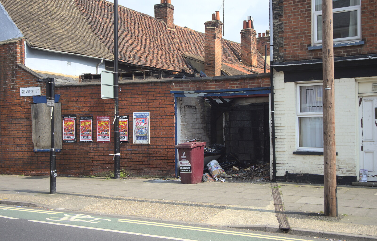 A burned-out garage on Grimwade Street from The Dereliction of Suffolk County Council, Ipswich, Suffolk - 3rd April 2012