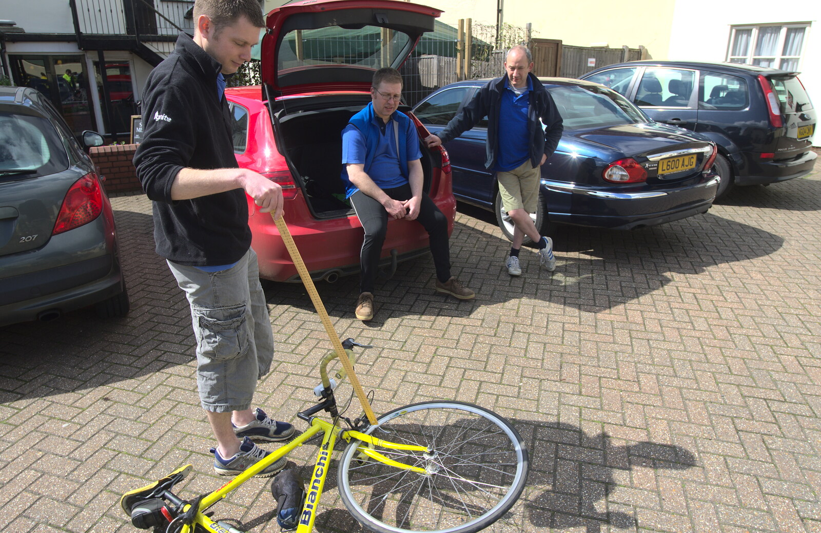 Phil pokes his bike from The BSCC Cycling Weekend, The Swan Inn, Thaxted, Essex - 12th May 2012